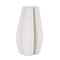 White Ceramic Abstract Ribbed Dimensional Concaved Vase with Floral Shaped Rim